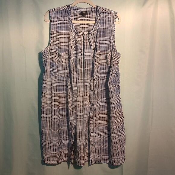 Women’s Sleeveless Button Front Shirt Dress – Plaid Check Pattern - Picture 1 of 4
